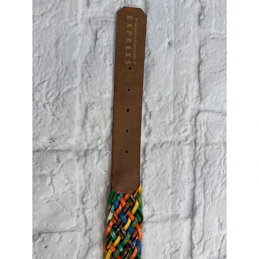 Express Braided Belt Womens Medium Multi Color Leather Wood Buckle Italy